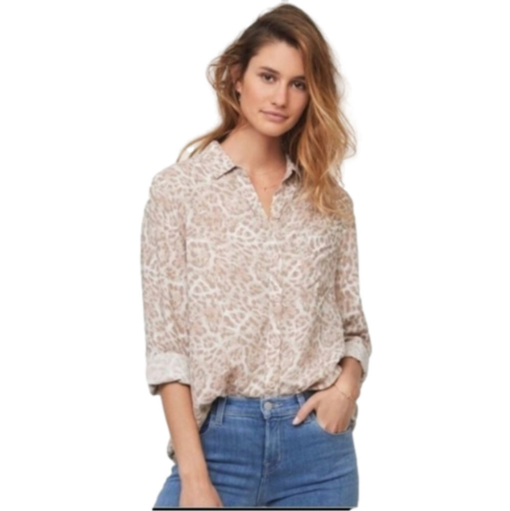 Beachlunchlounge Collection 100% Viscose Animal Print Button Down High-Low Shirt
